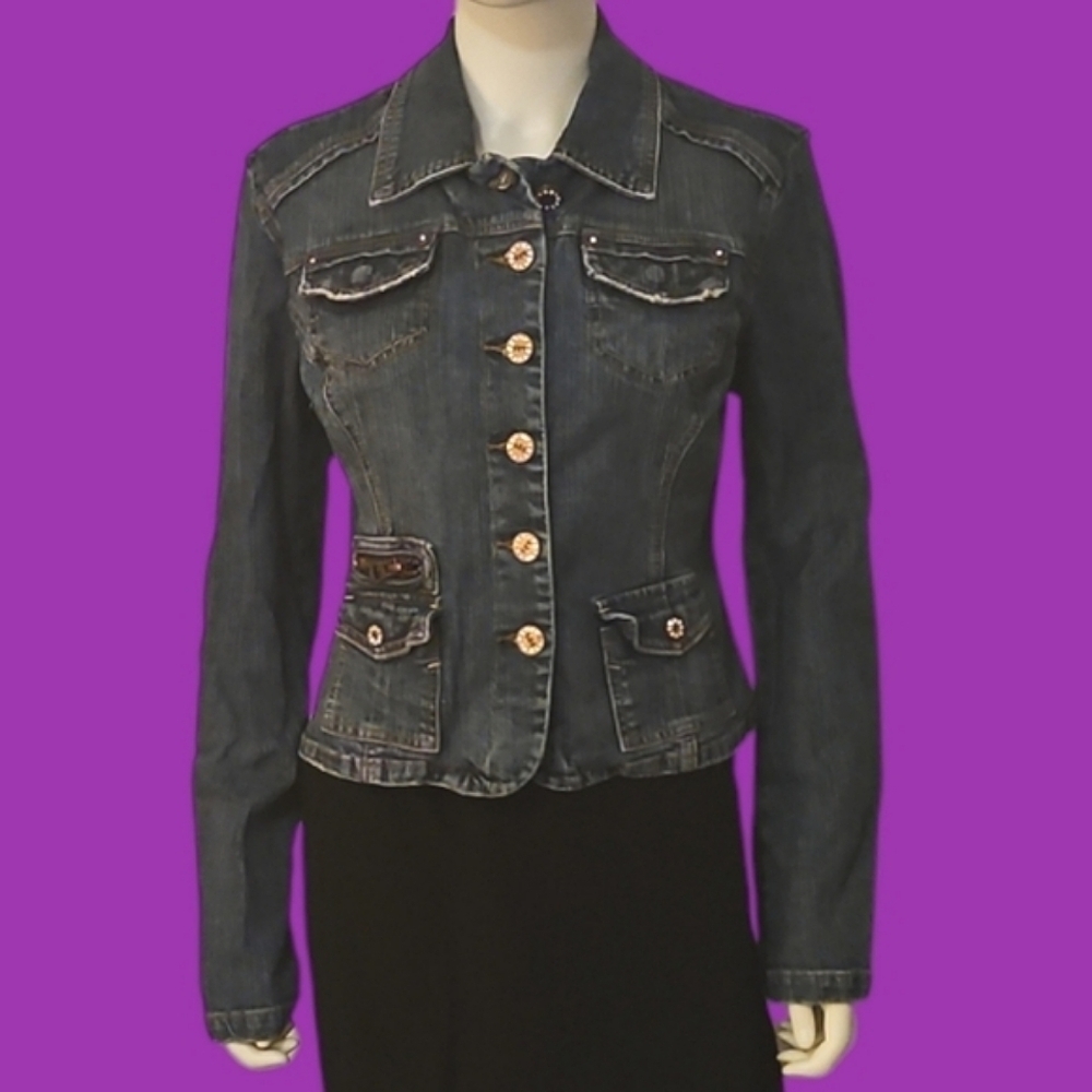 H&G Cropped Denim Western Cowgirl Distressed Jean Jacket